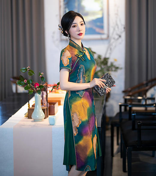 日常复古，中长短袖花罗老上海时尚优雅气质旗袍ZA-011 商品图3