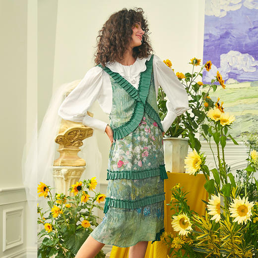 连衣裙 两三事梵高艺术不枉人间春夏新款旅行连衣裙设计感小众碎花裙 商品图1