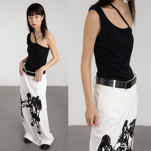 CryingCenter 卡其绿撞色斜肩流线造型辣妹小背心 商品图2