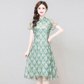 WE-TYH22P062 改良版旗袍裙子2022夏季新款修身短袖高档洋气印花连衣裙女中长款