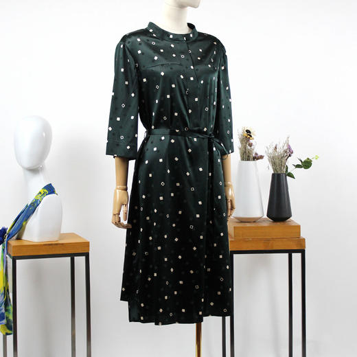 FOCALS福柯斯夏季桑蚕丝七分袖半高领休闲印花连衣裙F2YBX339GL 商品图1