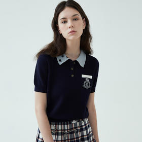 TeenieWeenie小熊2022夏季新款女装绣花针织衫POLO领短袖T恤TTKW222401P