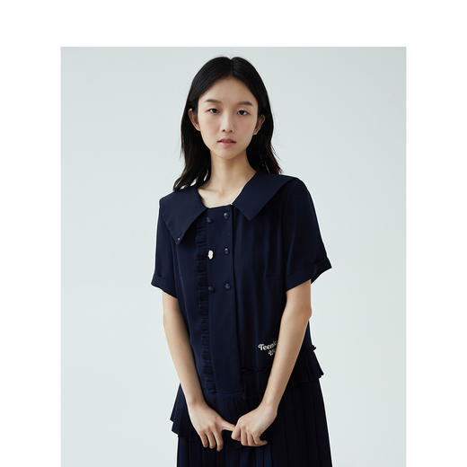 TeenieWeenie小熊2022夏款韩版娃娃领字母刺绣气质百褶连衣裙女TTOW222403P 商品图1