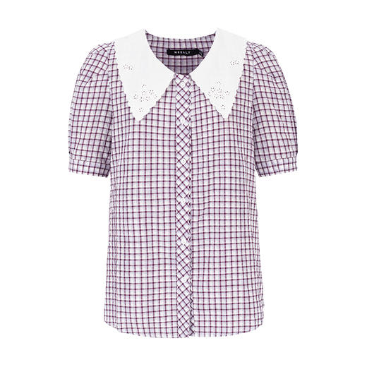 NEELLY纳俪商场同款娃娃领格子衬衫女士泡泡袖上衣NE2005DR352 商品图3