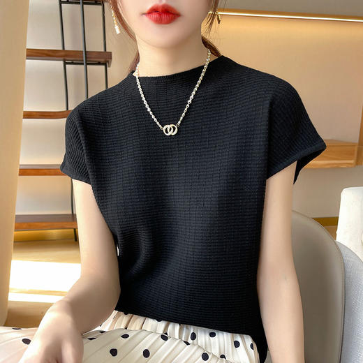 【59元抢】半高领针织T恤，亲肤舒适复古百搭，2022春夏新款短袖针织底短袖T恤，10色可选 商品图2
