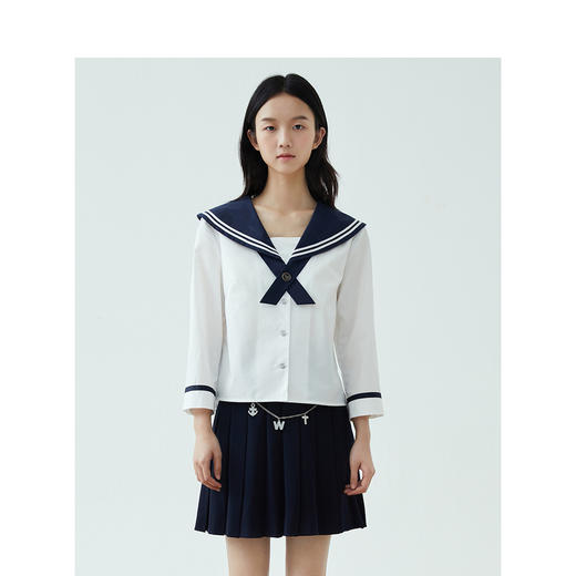 TeenieWeenie小熊2022夏季海军领设计感小众白衬衫女TTYA222403P 商品图3
