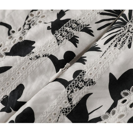 NEELLY纳俪商场同款夏季黑白印花半身裙女收腰系带A字裙百搭通勤N23044E04404 商品图3