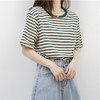 【拉夏贝尔同厂条纹T恤】圆领条纹拼色短袖T恤 女2022春夏韩版宽松显瘦休闲短袖 商品缩略图2