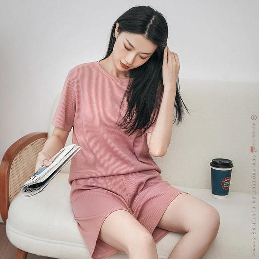 【买1送1！马骨纹坑条家居套装】可外穿短袖短裤家居服，柔软仿若无感，让你舒服到骨子里！夏季睡衣女两件套装 商品图5