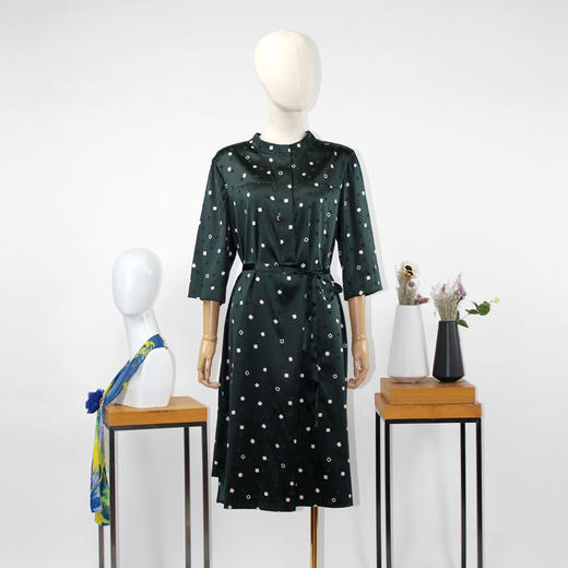 FOCALS福柯斯夏季桑蚕丝七分袖半高领休闲印花连衣裙F2YBX339GL 商品图4