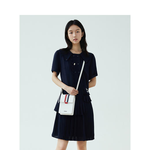 TeenieWeenie小熊2022夏款韩版娃娃领字母刺绣气质百褶连衣裙女TTOW222403P 商品图3