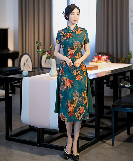 日常复古，中长短袖花罗老上海时尚优雅气质旗袍ZA-011 商品图4