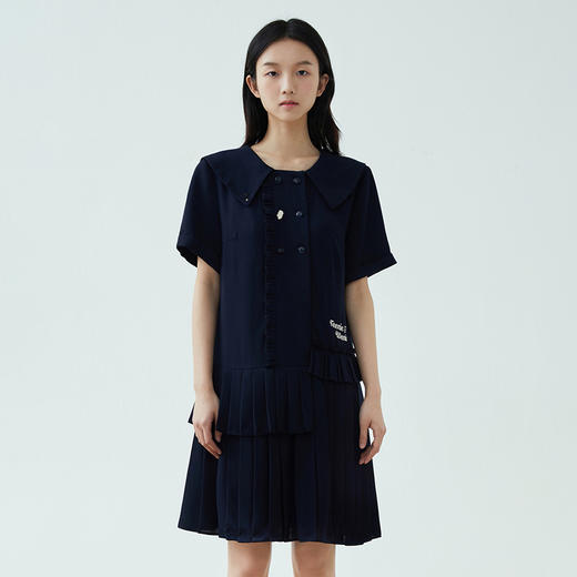 TeenieWeenie小熊2022夏款韩版娃娃领字母刺绣气质百褶连衣裙女TTOW222403P 商品图0