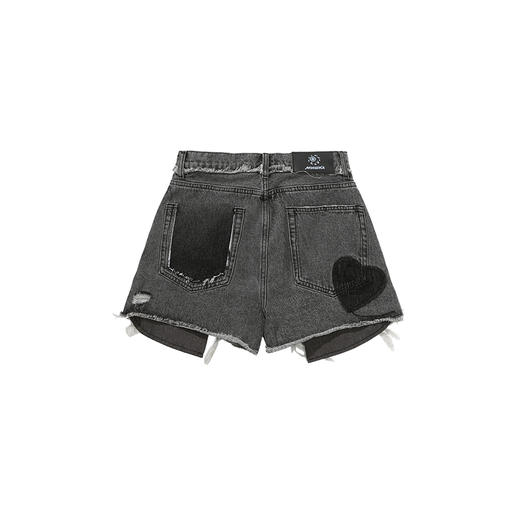 MISHKA大眼球潮牌2022春夏新品 女士高腰绣花复古做旧牛仔短裤M21100938W 商品图4
