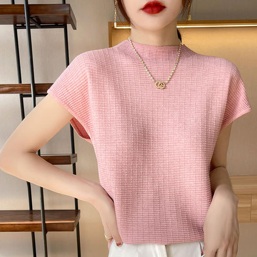 【59元抢】半高领针织T恤，亲肤舒适复古百搭，2022春夏新款短袖针织底短袖T恤，10色可选 商品图4