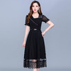 QYM-CR-DQ22869-L新款时尚优雅气质修身方领短袖长款蕾丝拼接连衣裙 商品缩略图0