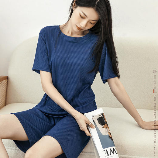 【买1送1！马骨纹坑条家居套装】可外穿短袖短裤家居服，柔软仿若无感，让你舒服到骨子里！夏季睡衣女两件套装 商品图1