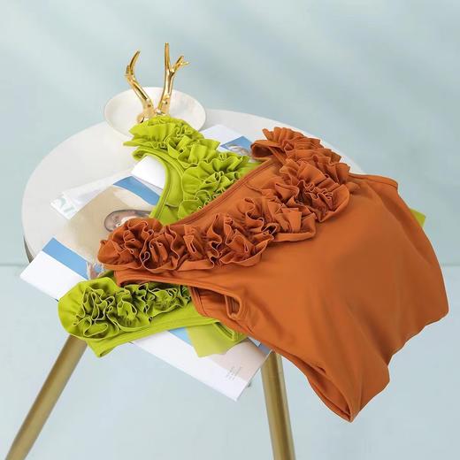 安莉芳圆领荷叶边无袖三角连体泳衣女士修身遮肚夏季泳装ES00161 商品图3