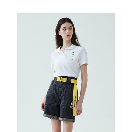 TeenieWeenie小熊22夏新款百搭纯色简约polo领短袖套头T恤女TTHW222401P 商品图2