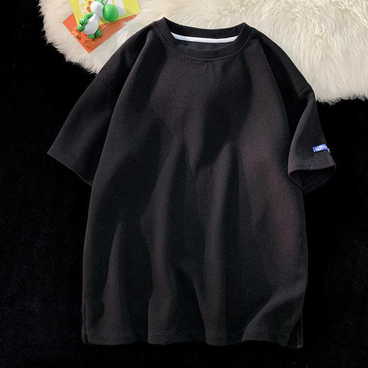 黛唯梵 粉色华夫格运动套装女跑步夏炸街网红短袖短裤两件套2022新款休闲 商品图9