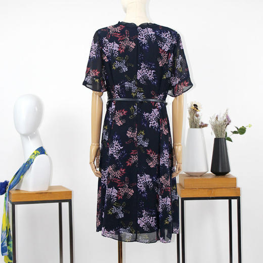 FOCALS福柯斯夏季圆领修身中长款印花雪纺连衣裙F2YBX258BZ 商品图2