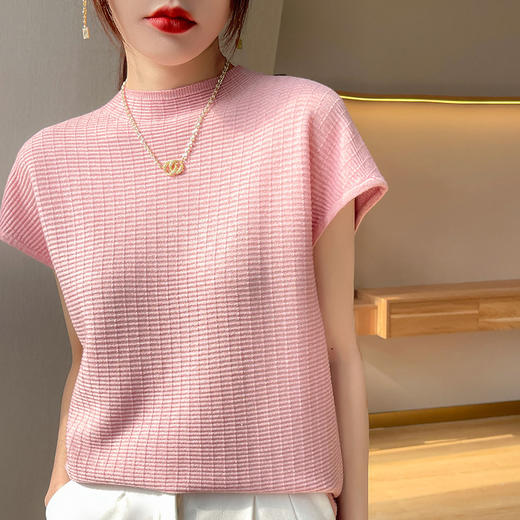 【59元抢】半高领针织T恤，亲肤舒适复古百搭，2022春夏新款短袖针织底短袖T恤，10色可选 商品图3