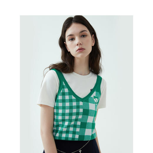 TeenieWeenie小熊2022夏季新款女装小熊套头格子针织马甲清新吊带背心TTKN222406P 商品图1