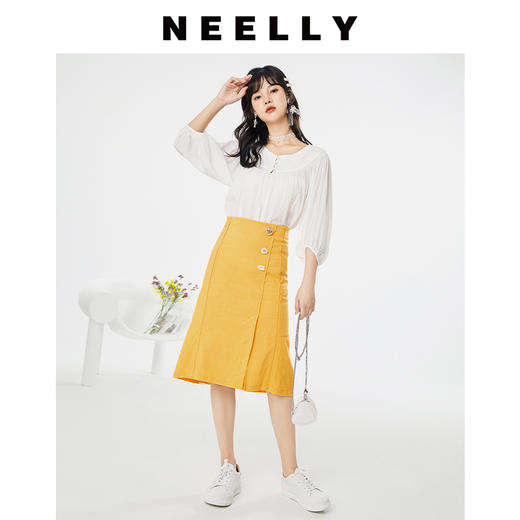 NEELLY纳俪春夏新款女圆领纯色五分灯笼袖衬衫商场同款套头衫N112005CR161 商品图2