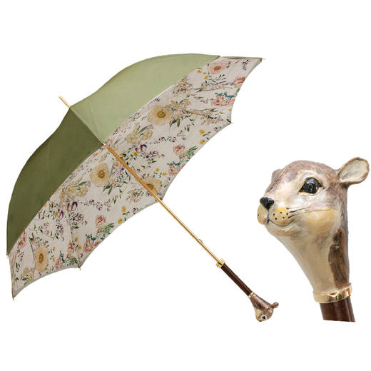 PASOTTI 意大利手工青色花朵珐琅彩绘花栗鼠手柄限量女直柄晴雨伞WLX33 商品图4