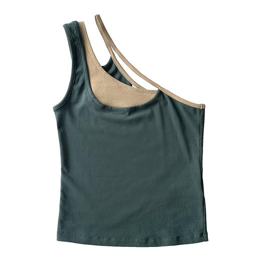CryingCenter 卡其绿撞色斜肩流线造型辣妹小背心 商品图3