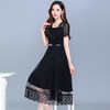 QYM-CR-DQ22869-L新款时尚优雅气质修身方领短袖长款蕾丝拼接连衣裙 商品缩略图2