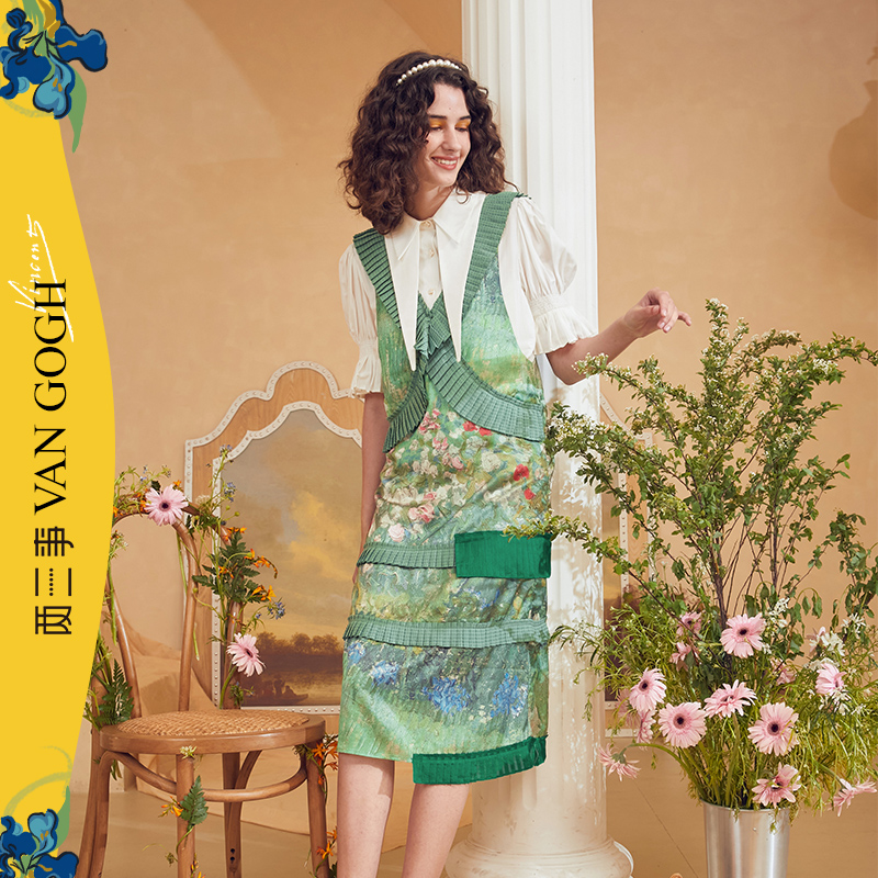 连衣裙 两三事梵高艺术不枉人间春夏新款旅行连衣裙设计感小众碎花裙