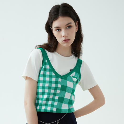 TeenieWeenie小熊2022夏季新款女装小熊套头格子针织马甲清新吊带背心TTKN222406P 商品图0