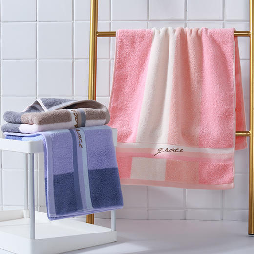 【纯棉加厚简条缎档刺绣毛巾】全棉面巾3条装 商品图1