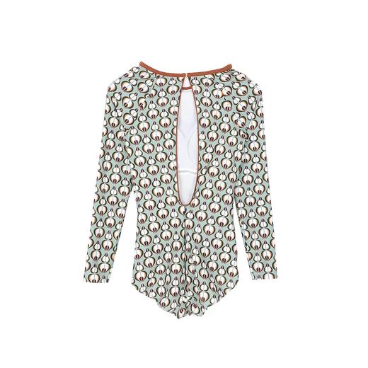 安莉芳撞色印花长袖连体泳衣女士性感美背修身显瘦泳装ES00142 商品图2