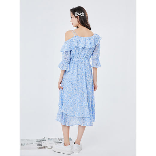 NEELLY纳俪商场同款度假风露肩连衣裙女夏季浪漫收腰中长款裙子N052005AY117 商品图3