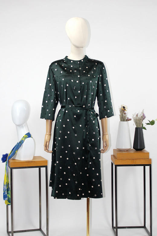 FOCALS福柯斯夏季桑蚕丝七分袖半高领休闲印花连衣裙F2YBX339GL 商品图5