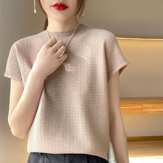 【59元抢】半高领针织T恤，亲肤舒适复古百搭，2022春夏新款短袖针织底短袖T恤，10色可选 商品图10