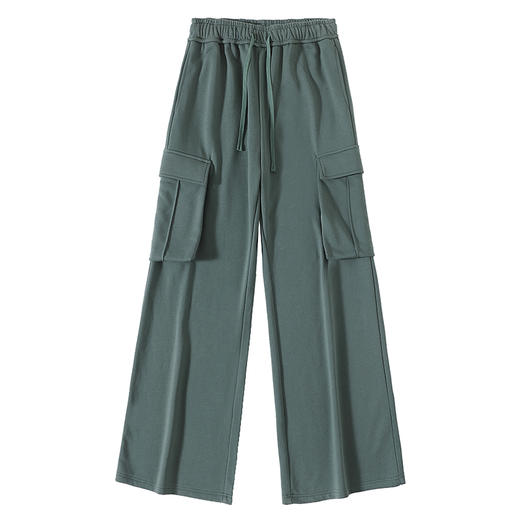 CryingCenter 砖粉灰绿 慵懒低腰针织工装口袋拖地长裤 商品图5