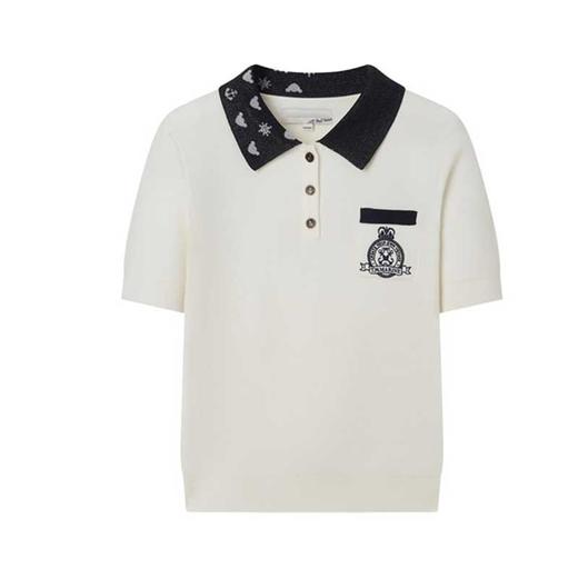 TeenieWeenie小熊2022夏季新款女装绣花针织衫POLO领短袖T恤TTKW222401P 商品图5