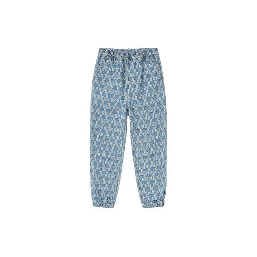 MISHKA大眼球潮牌2022春夏新品女士提花牛仔裤直筒收脚长裤M21100935W 商品图4