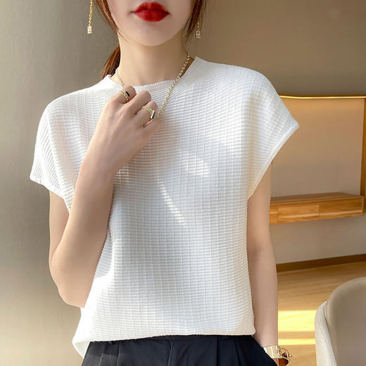 【59元抢】半高领针织T恤，亲肤舒适复古百搭，2022春夏新款短袖针织底短袖T恤，10色可选 商品图0