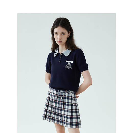 TeenieWeenie小熊2022夏季新款女装绣花针织衫POLO领短袖T恤TTKW222401P 商品图1