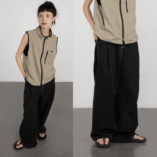 CryingCenter黑色经典撞色线宽松牛仔裤长裤 商品图2