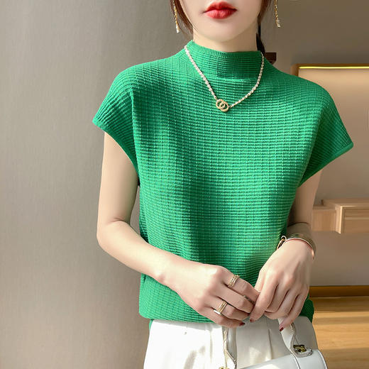 【59元抢】半高领针织T恤，亲肤舒适复古百搭，2022春夏新款短袖针织底短袖T恤，10色可选 商品图5