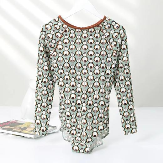 安莉芳撞色印花长袖连体泳衣女士性感美背修身显瘦泳装ES00142 商品图1