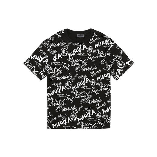 MISHKA大眼球潮牌2022春夏新品 满印涂鸦眼球印花圆领短袖T恤男女M21100039M 商品图4