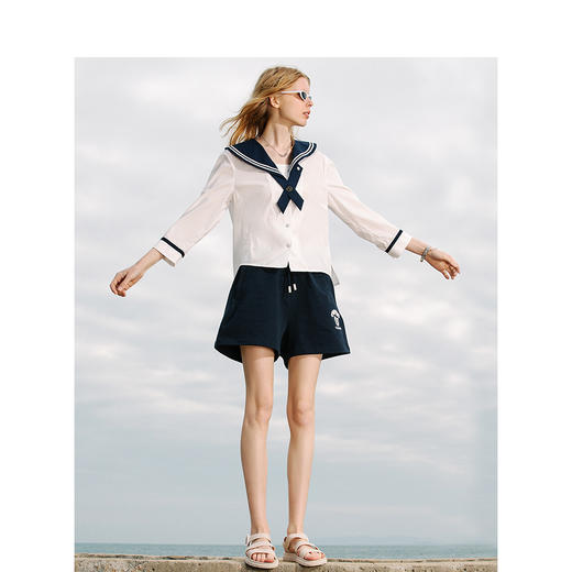 TeenieWeenie小熊2022夏季海军领设计感小众白衬衫女TTYA222403P 商品图2