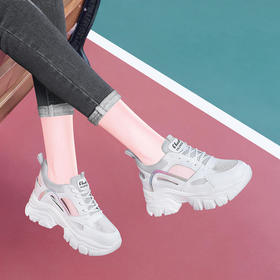 YR-老爹鞋春夏季款镂空透气女鞋系带内增高休闲鞋牛皮厚底运动鞋