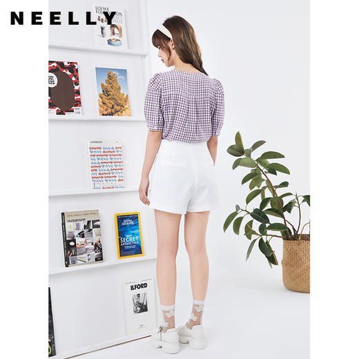 NEELLY纳俪商场同款娃娃领格子衬衫女士泡泡袖上衣NE2005DR352 商品图2